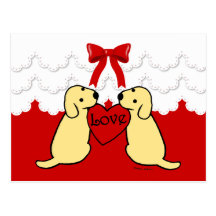 Zwei gelbes Labradors mit Liebe-Cartoon-Spitze Postkarte