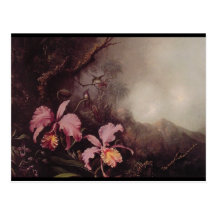 Zwei Orchideen und eine Gebirgslandschaft Postkarte