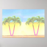 Zwei Palmen-verblaßte der Retro Baum-Himmel Posterdruck