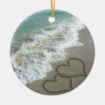 Zwei Sand-Herzen auf dem Strand Ornament