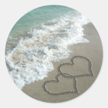 Zwei Sand-Herzen auf dem Strand, romantischer Ozea Sticker