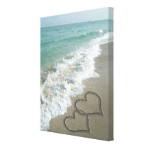 Zwei Sand-Herzen auf dem Strand, romantischer Ozea Galerie Gefaltete Leinwand