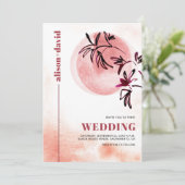 Βranch and moon Qr code Japandi Hochzeit Einladung (Stehend Vorderseite)