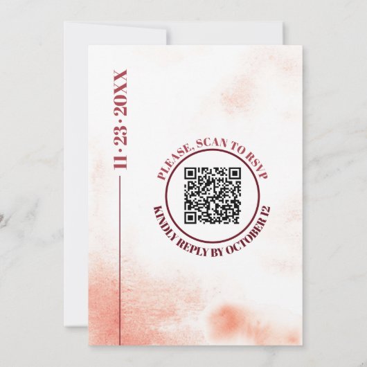 Βranch and moon Qr code Japandi Hochzeit Einladung (Rückseite)