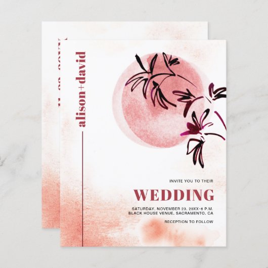 Βranch Qr code Japandi BUDGET Hochzeitseinladung (Vorne/Hinten)