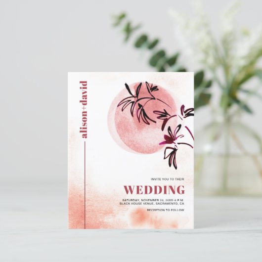 Βranch Qr code Japandi BUDGET Hochzeitseinladung (Stehend Vorderseite)