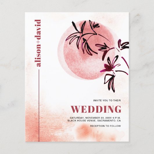 Βranch Qr code Japandi BUDGET Hochzeitseinladung (Vorderseite)