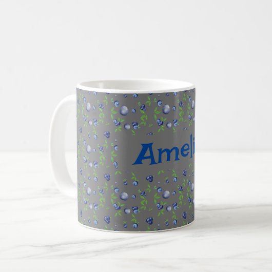 С Blueberry Aquarellmuster Name grau Kaffeetasse (Vorderseite Links)