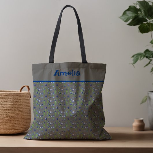 С Blueberry Aquarellmuster Name grau Tasche