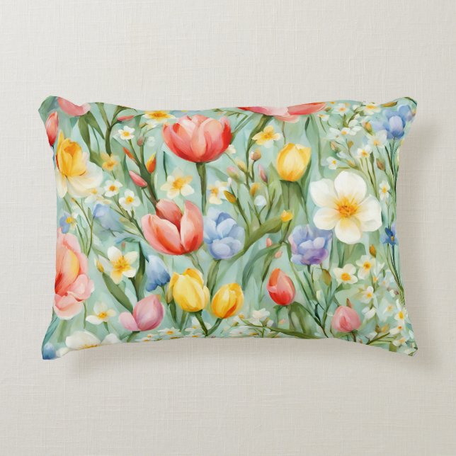 С eindrucksvolle Frühlingsblütenfeld. Malerei Dekokissen (Vorderseite)