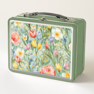 С eindrucksvolle Frühlingsblütenfeld. Malerei Metall Brotdose