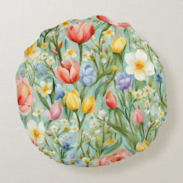 С eindrucksvolle Frühlingsblütenfeld. Malerei Rundes Kissen