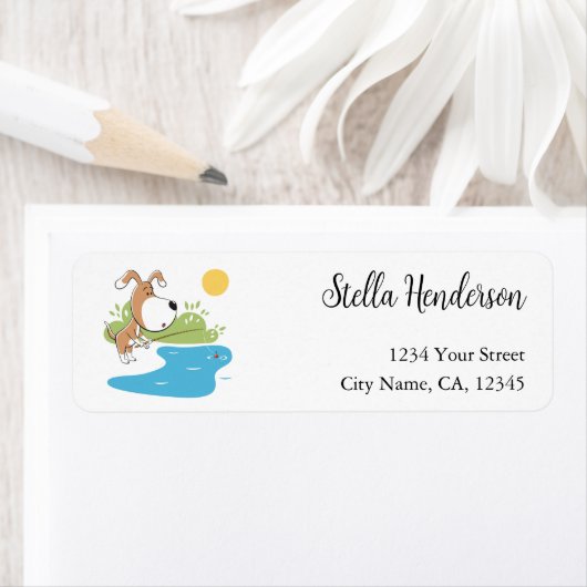 С Hund Welpen Fischen Sun Rücksendeadressen-Aufkle (Insitu)