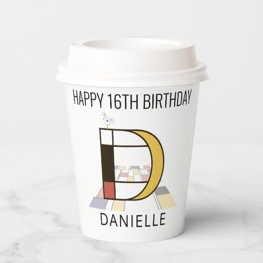 С Ool Neoplasticism Style Monogram. Buchstabe D Pappbecher (Rückseite)