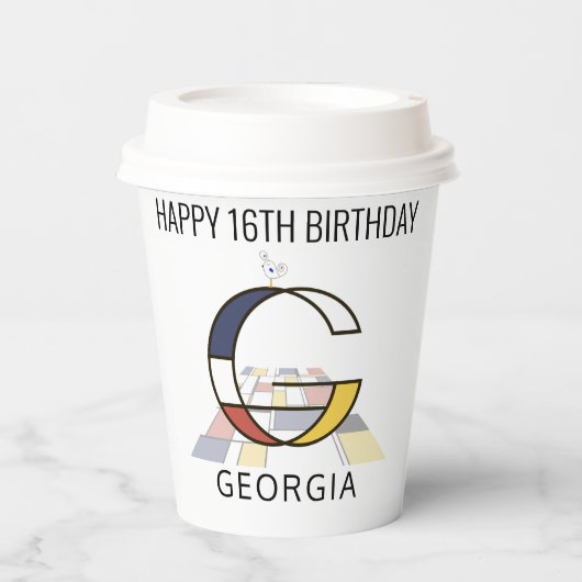 С Ool Neoplasticism Style Monogram. Buchstabe G Pappbecher (Vorderseite)