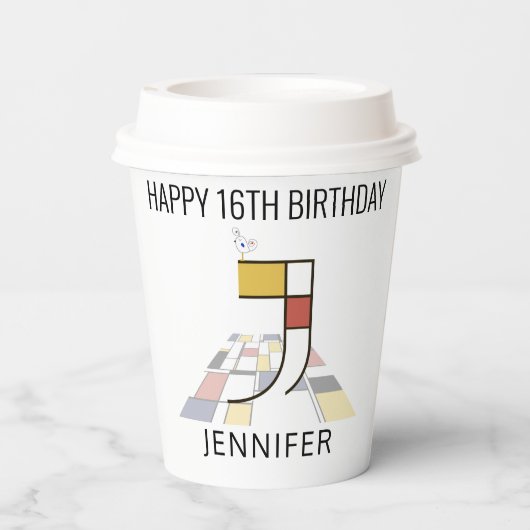 С Ool Neoplasticism Style Monogram. Buchstabe J Pappbecher (Rückseite)