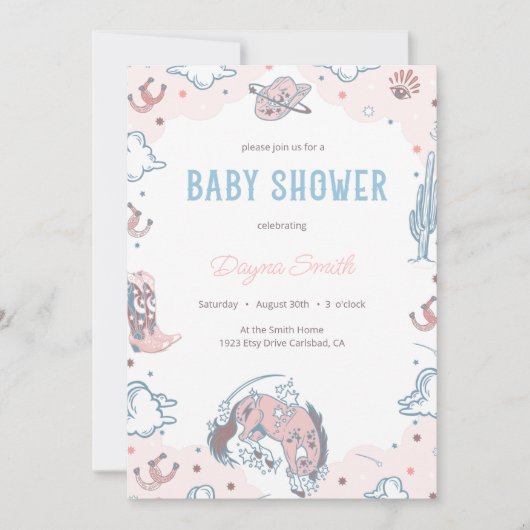 С Rodeo Kinderdusche Einladung (Vorderseite)