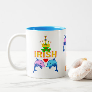♥ټ☘Ich liebe irisch-frisches Delfin-Paar Fab Klass Zweifarbige Tasse