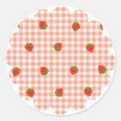 いちご&ギンガムチェック(サーモンピンク) RUNDER AUFKLEBER (Vorderseite)