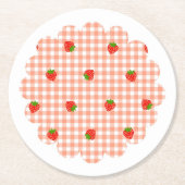 いちご＆ギンガムチェック（サーモンピンク）    RUNDER PAPPUNTERSETZER (Vorderseite)