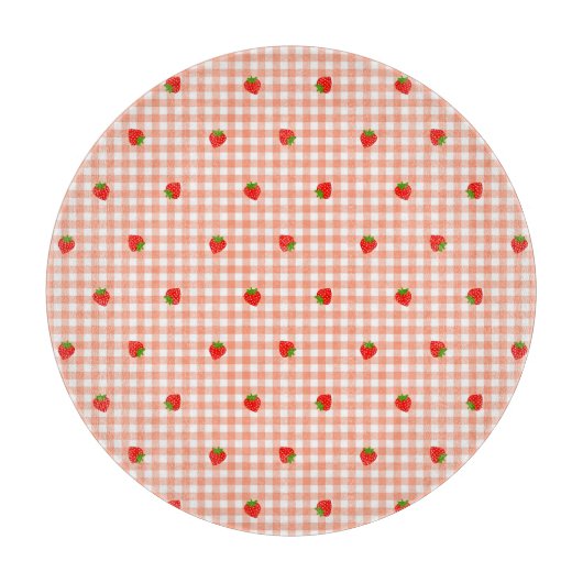 いちご&ギンガムチェック(サーモンピンク) SCHNEIDEBRETT (Vorderseite)