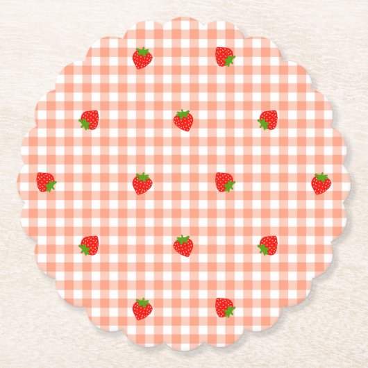 いちご＆ギンガムチェック（サーモンピンク） UNTERSETZER (Vorderseite)