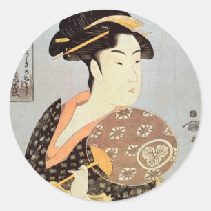 う ち わ つ 女, を, 持 Woman mit dem Round Fan, Utamaro Runder Aufkleber