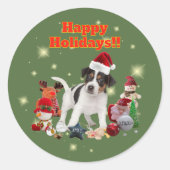 かわいいジャックラッセルテリアとおもちゃ ハッピーホリデー♡ RUNDER AUFKLEBER (Vorderseite)