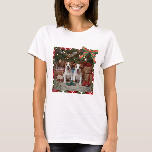かわいいジャックラッセルテリアの子犬たちとクリスマス♡ T-Shirt (Vorderseite)