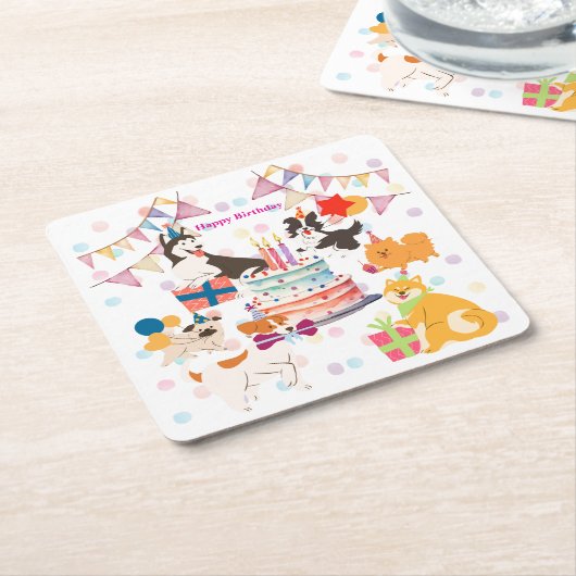 かわいい犬がいっぱい♡ピンクのバースデーパーティー RECHTECKIGER PAPPUNTERSETZER (angewinkelt)