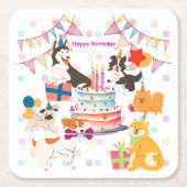 かわいい犬がいっぱい♡ピンクのバースデーパーティー  RECHTECKIGER PAPPUNTERSETZER (Vorderseite)