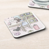 さいくさじ お部屋で机に向かう GETRÄNKEUNTERSETZER (Linke Seite)