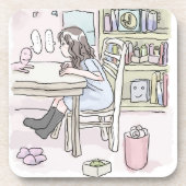 さいくさじ お部屋で机に向かう GETRÄNKEUNTERSETZER (Vorderseite)