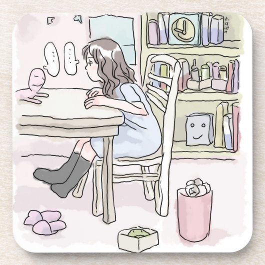 さいくさじ お部屋で机に向かう GETRÄNKEUNTERSETZER (Vorderseite)