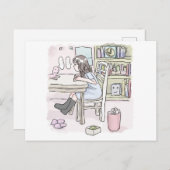 さいくさじ お部屋で机に向かう POSTKARTE (Vorne/Hinten)