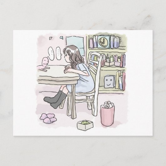 さいくさじ お部屋で机に向かう POSTKARTE (Vorderseite)