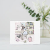 さいくさじ お部屋で机に向かう POSTKARTE (Stehend Vorderseite)