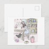 さいくさじ お部屋で机に向かう POSTKARTE (Vorne/Hinten)