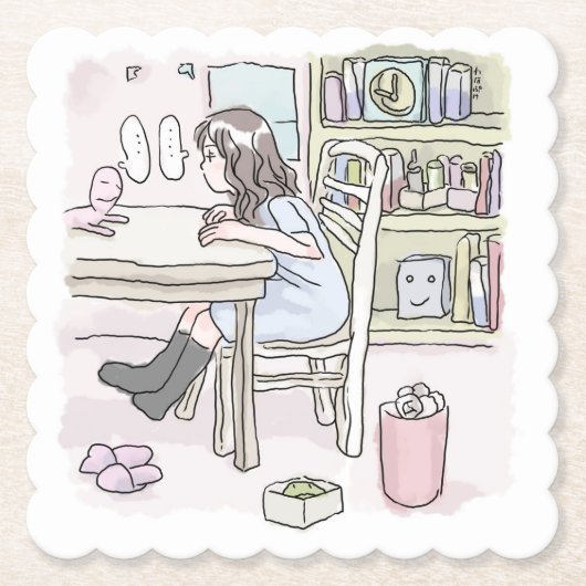 さいくさじ お部屋で机に向かう UNTERSETZER (Vorderseite)