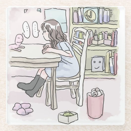 さいくさじ　机に向かう GLASUNTERSETZER (Vorderseite)