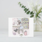 さいくさじ　机に向かう POSTKARTE (Stehend Vorderseite)