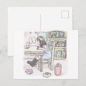 さいくさじ　机に向かう POSTKARTE (Vorne/Hinten)