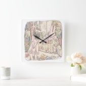 さなごむじ  お部屋の段ボールの中で震えているウサギを見ている女性のイラスト QUADRATISCHE WANDUHR (Zuhause)