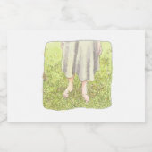 さなごれじ 春の広い緑の草原に素足で立つワンピースの女性の足元 SCHAUMWEINETIKETT (Einzelnes Label)