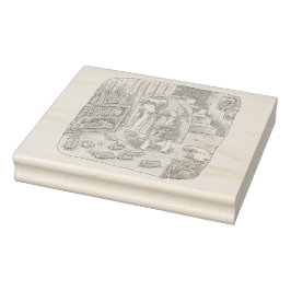 さなささじ  部屋の階段わきで屈んでたくさん落ちているゴミを拾う女性のイラスト GUMMISTEMPEL