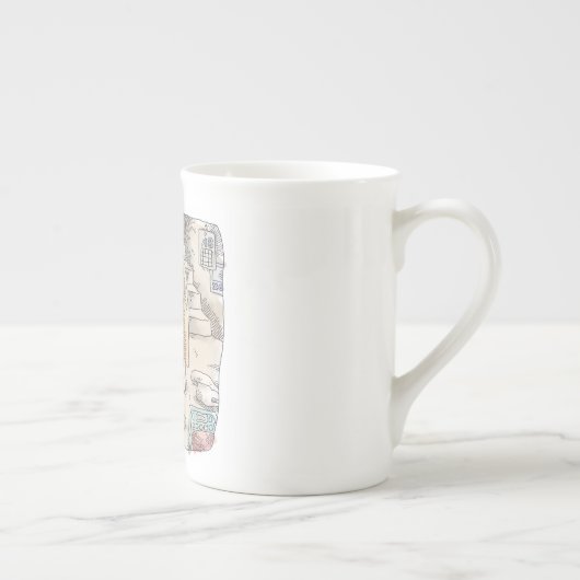 さなささじ  部屋の階段わきで屈んでたくさん落ちているゴミを拾う女性のイラスト PORZELLANTASSE (Rechts)