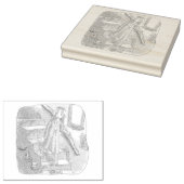 さなさにじ 薄暗い水色の下り階段を手すりを持ってゆっくり歩いているワンピースの女性のイラスト GUMMISTEMPEL (Stempel)