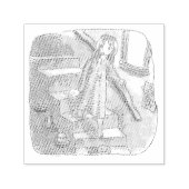 さなさにじ  薄暗い水色の下り階段を手すりを持ってゆっくり歩いているワンピースの女性のイラスト PERMASTEMPEL (Design)