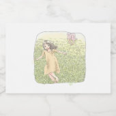 さなしむじ  広い緑の草原を追いかける兎から走って逃げる橙色のワンピースの女性 LEBENSMITTELETIKETT (Einzelnes Label)