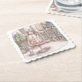 さなにくじ  本棚のある部屋、赤い椅子の上に座って身体を丸める女性のイラスト UNTERSETZER (angewinkelt)